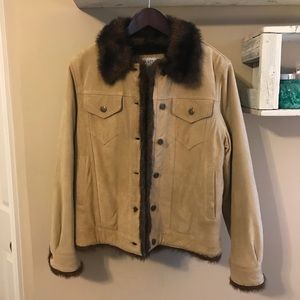 Wilsons Leather Camel Suede Jacket with Faux Fur